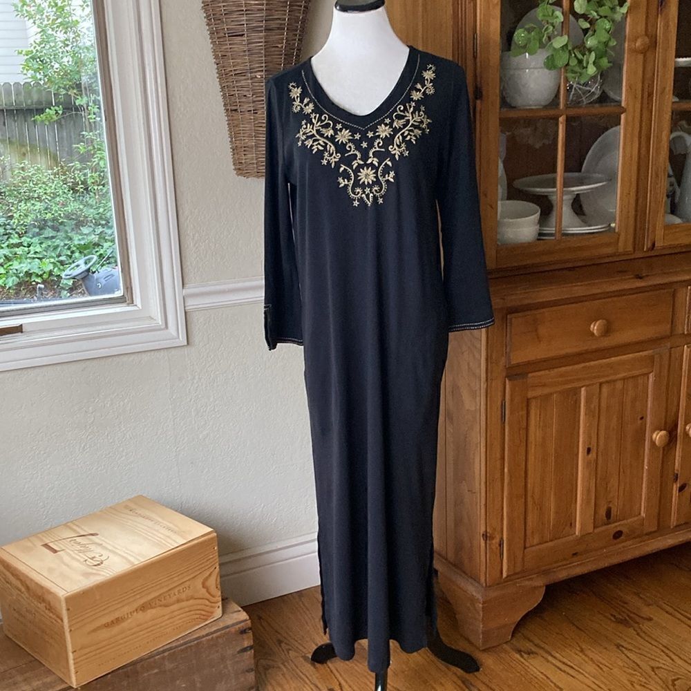 Charter Club Black Embroidered Maxi Dress 100% Cotton Women’s M